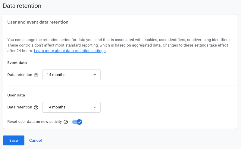 Data retention setting in Google Analytics 4 impacts explore reports only