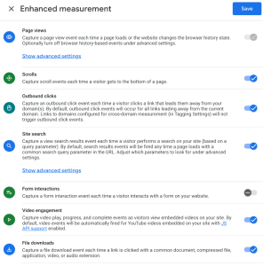 Enhanced measurements settings in google analytics 4