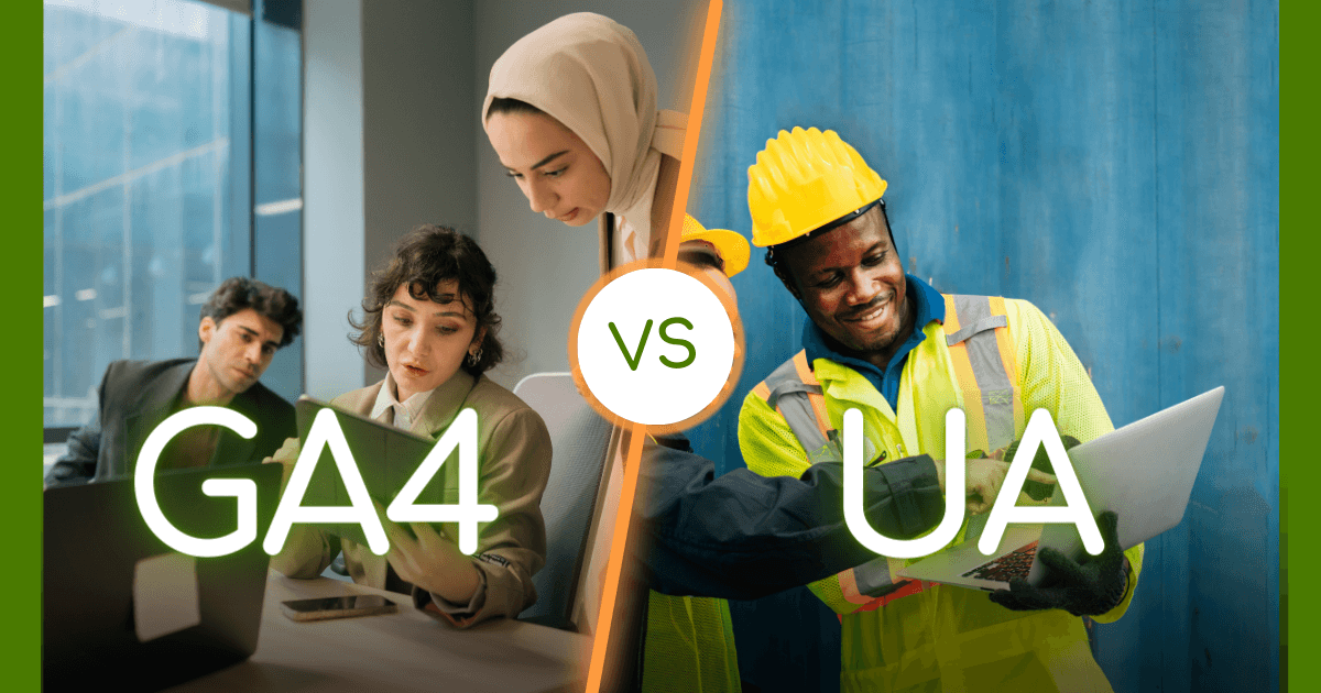 Google Analytics 4 VS Universal Analytics showdonw office workers vs construction looking at reports