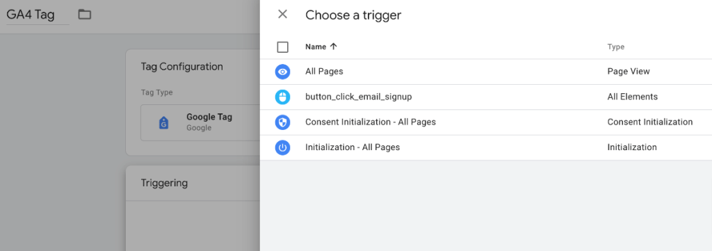 Choose a trigger for the Google Tag to fire in Google Tag Manager