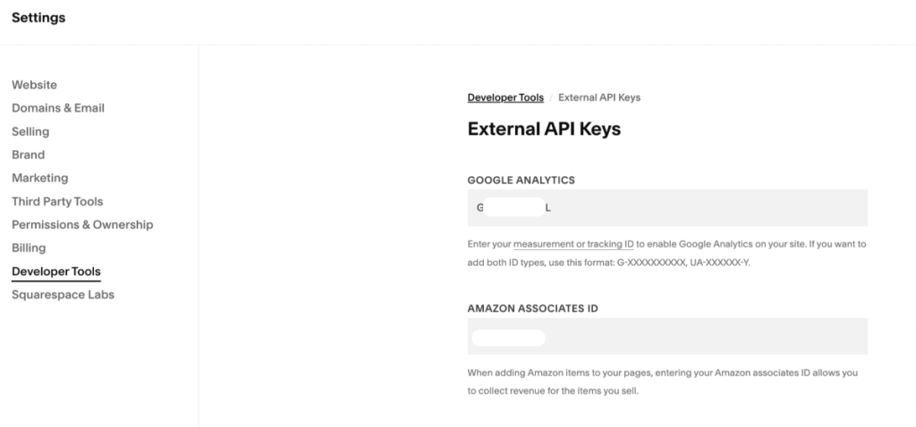 Squarespace settings to setup Google Analytics 4 on Squarespace website